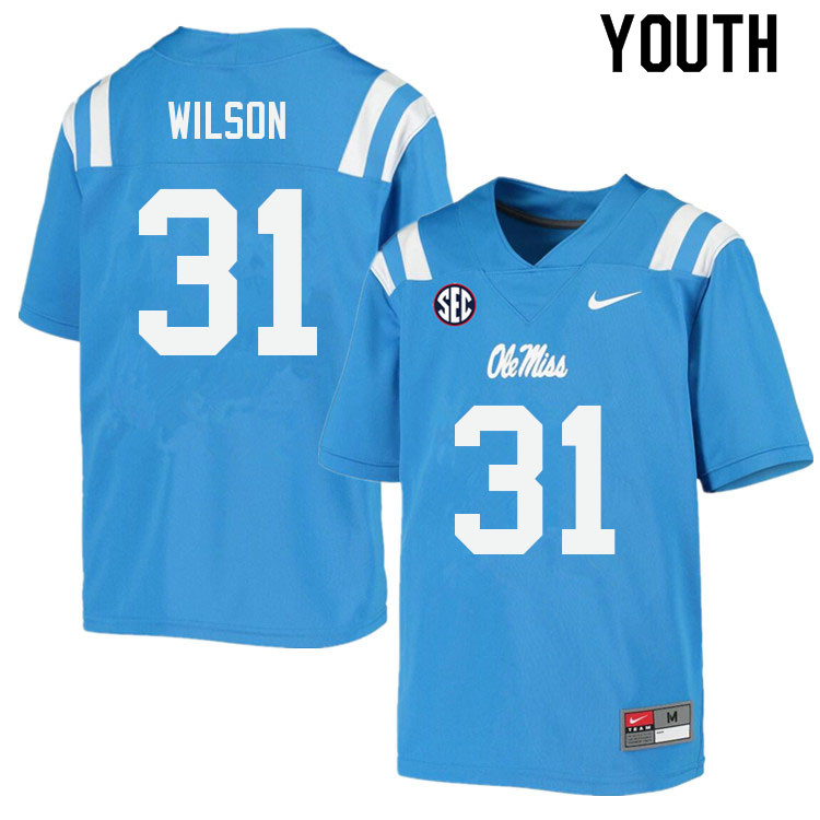 Calvin Wilson Ole Miss Rebels NCAA Youth Powder Blue #31 Stitched Limited College Football Jersey BAH8858ZC